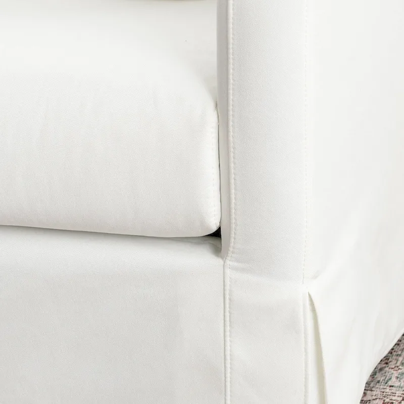 KINWELL 3-Seater Linen Slipcovered Sofa with 4 Pillows and Skirt, 90W