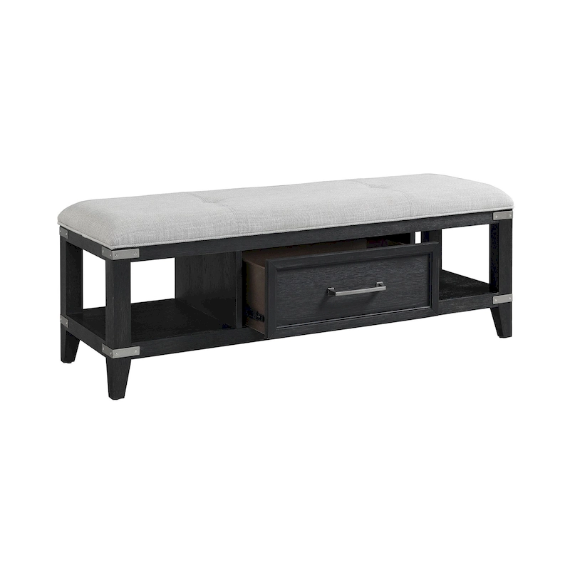Laguna Bedroom 52 Wide Bench with Drawer, Weathered Steel
