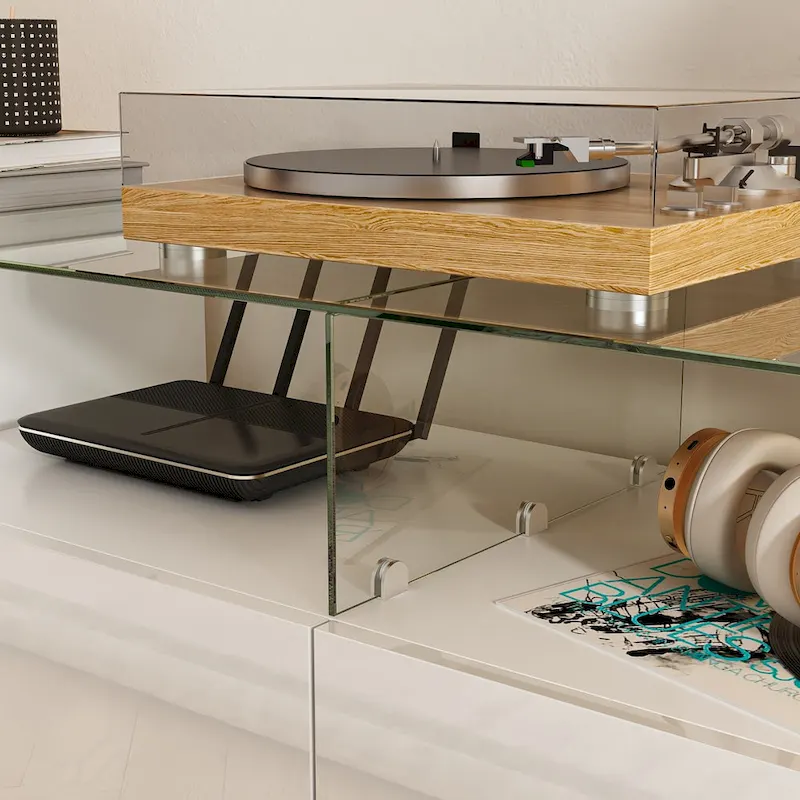 White LED TV Stand 70 TV High Gloss TV Entertainment Center Glass Top