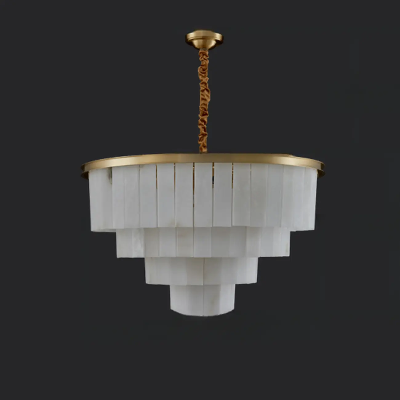 Classic Gold Tiered Circular Alabaster Chandelier