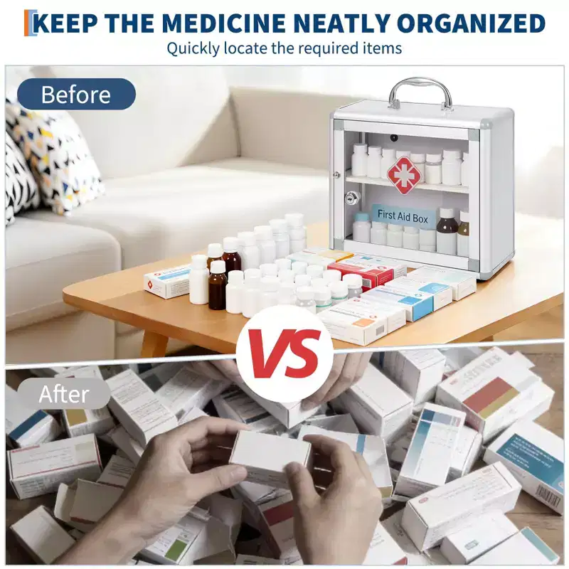 Wall Mount Medicine Cabinet with Combination Lock and Handle Locking,Protable First Aid Cabinet Wall Mount with Sticker