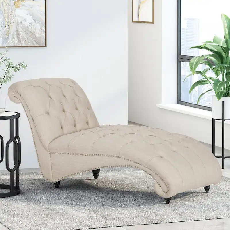 64.25 Button Tufted Chaise Lounge Chair with Birch Legs