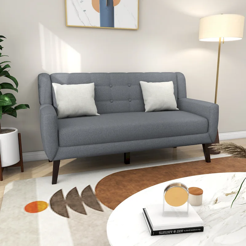Linen Modern Tufted Loveseat Upholstered Sofa