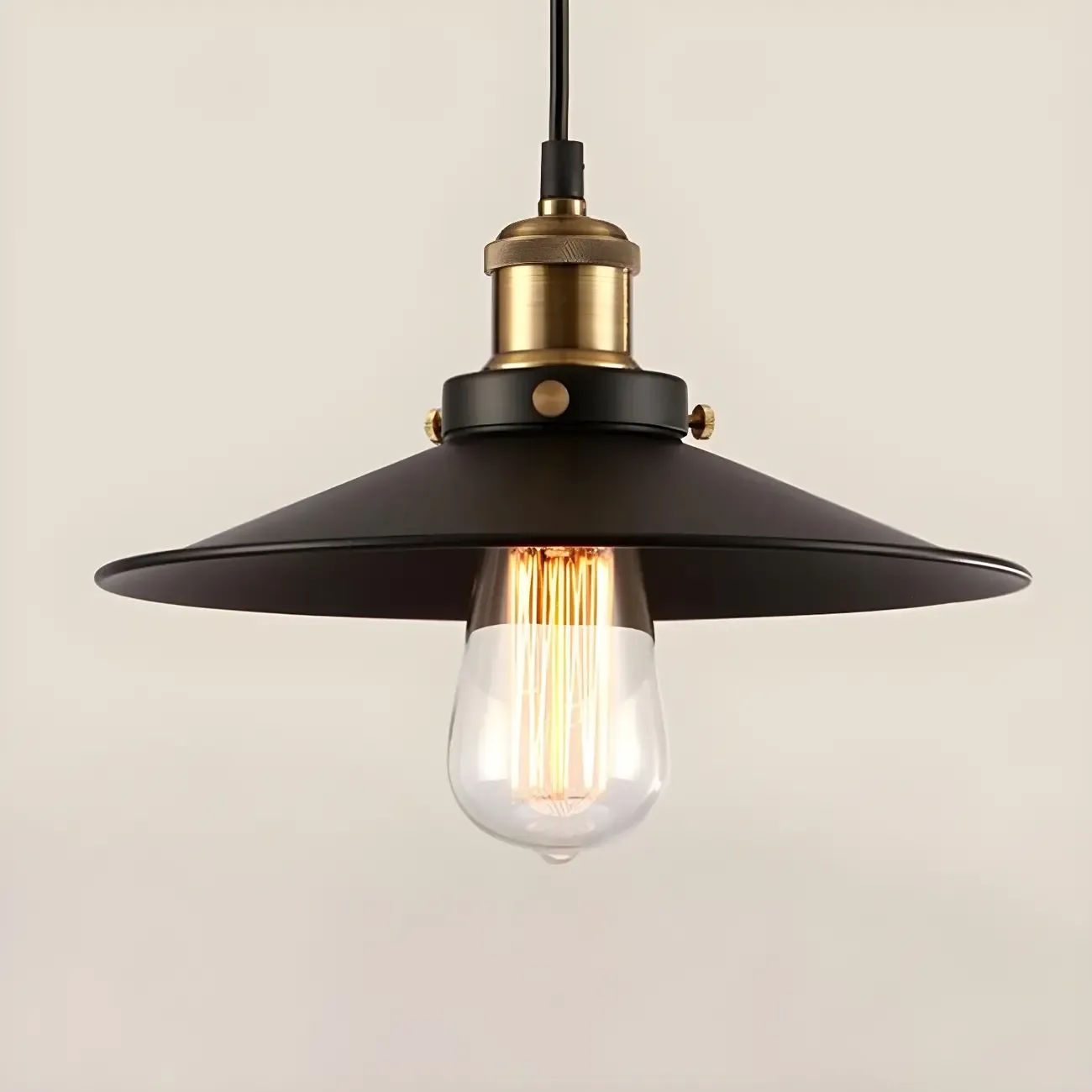 Industrial Black Metal Cone Hanging Pendant Light Fixture