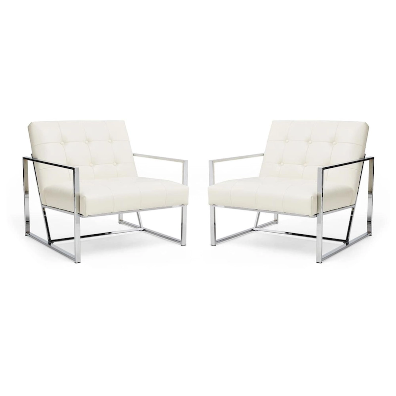 Glitzhome Set of 2 29.25W Mid-Century PU Leather Tufted Accent Chairs