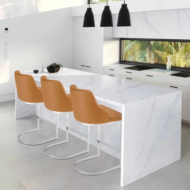 Velvet/Faux Leather Barstool, Counter Height Stools Set of 3 - 18.9W x 20.5D x 36.6H