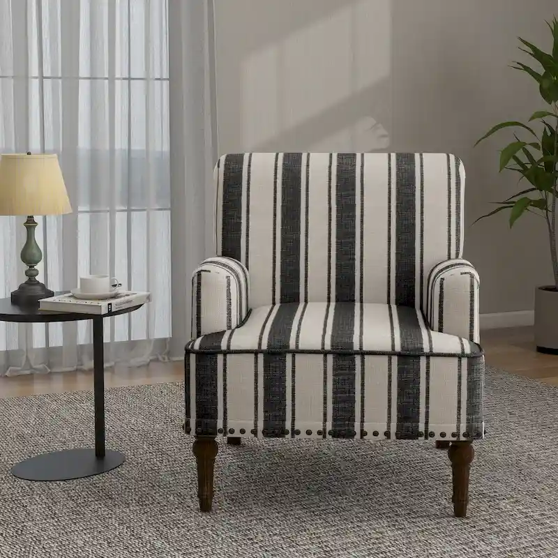 Traditional Upholstered Stripe Accent Chair Modern Armchair