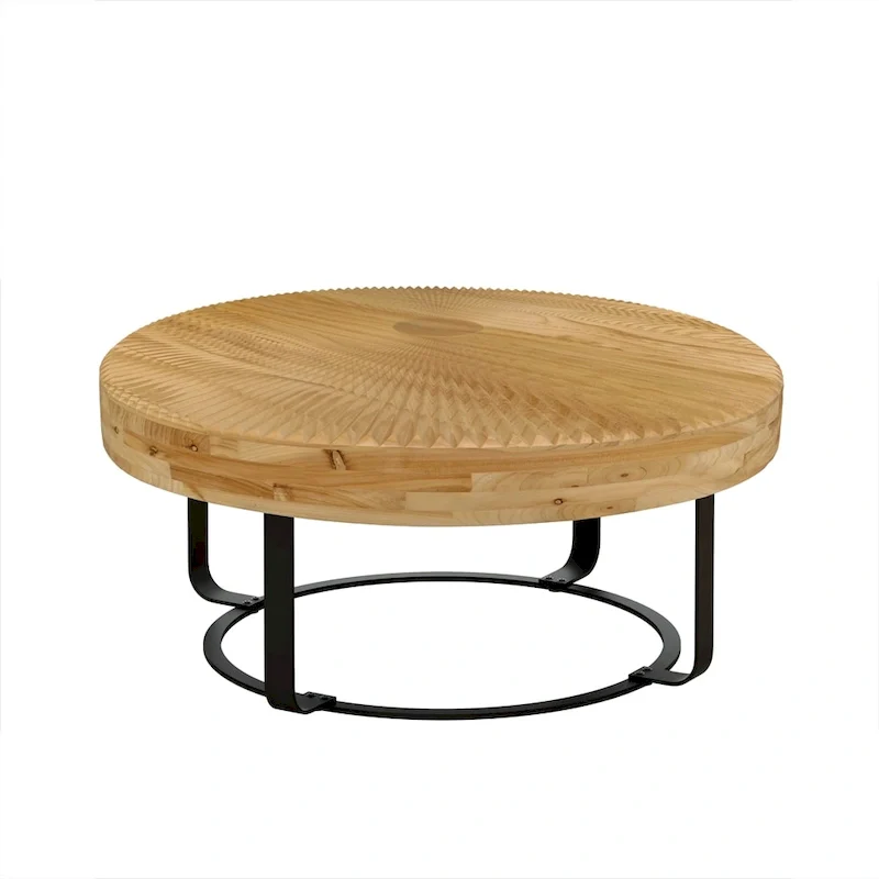 Modern Wood Round Coffee Table with Metal Legs