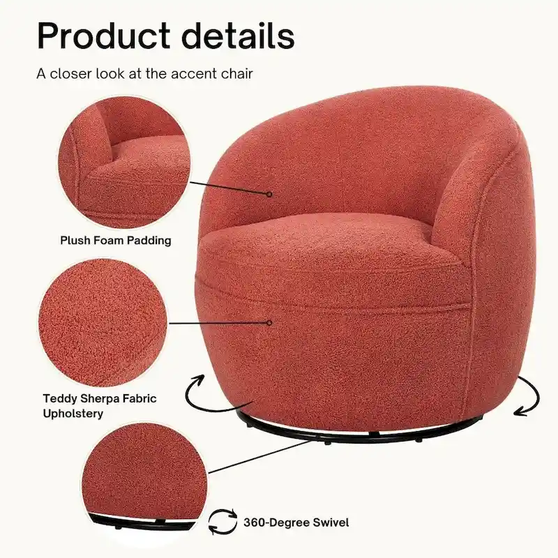 Roundhill Furniture Galleria 360 Swivel Teddy Sherpa Fabric Barrel Chair