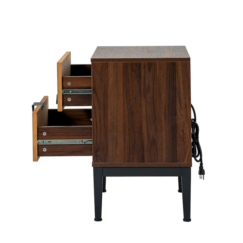 Apakah Modern 25 Tall 2-Drawer Nightstand with Charging Station and Adjustable Legs Set of 2 by HULALA HOME