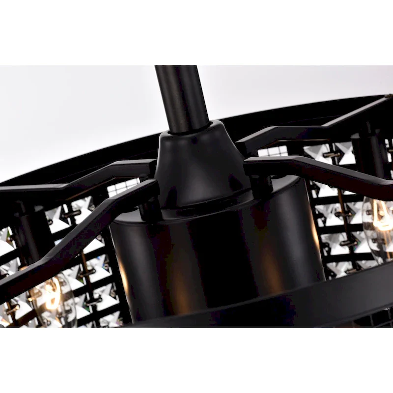 Lacey Matte Black Ceiling Fan19-Inch 4-Light Geometric Metal & Crystal Drum Shade (Includes Remote)