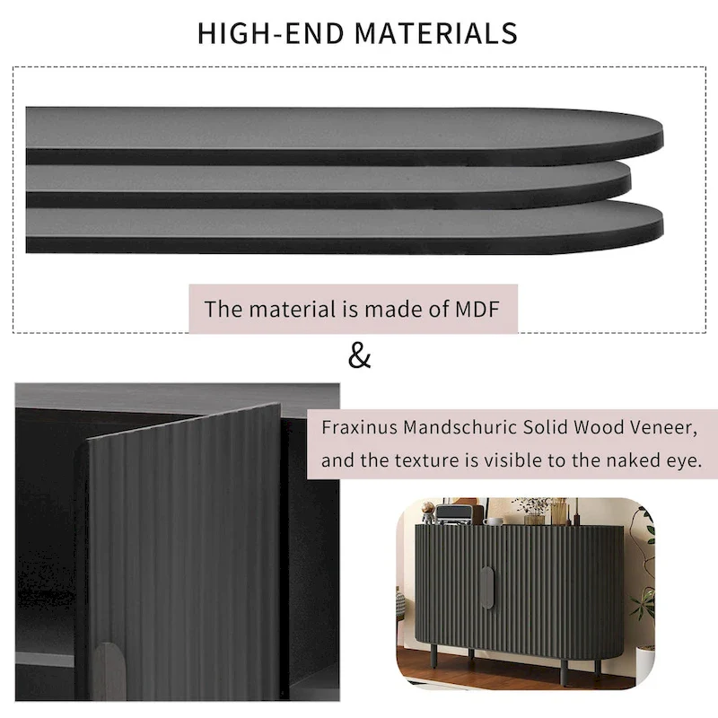 Curved Design Light Luxury Sideboard with Adjustable Shelves