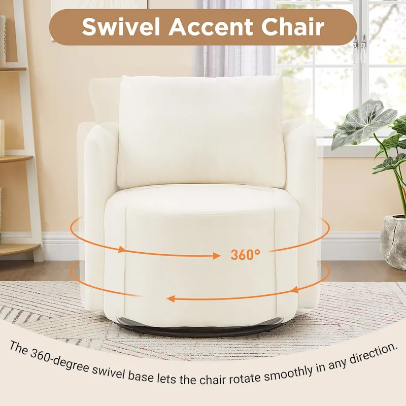 Chenille 360 Swivel Barrel Chair with Ergonomic Curved Design and 440lb Weight Capacity