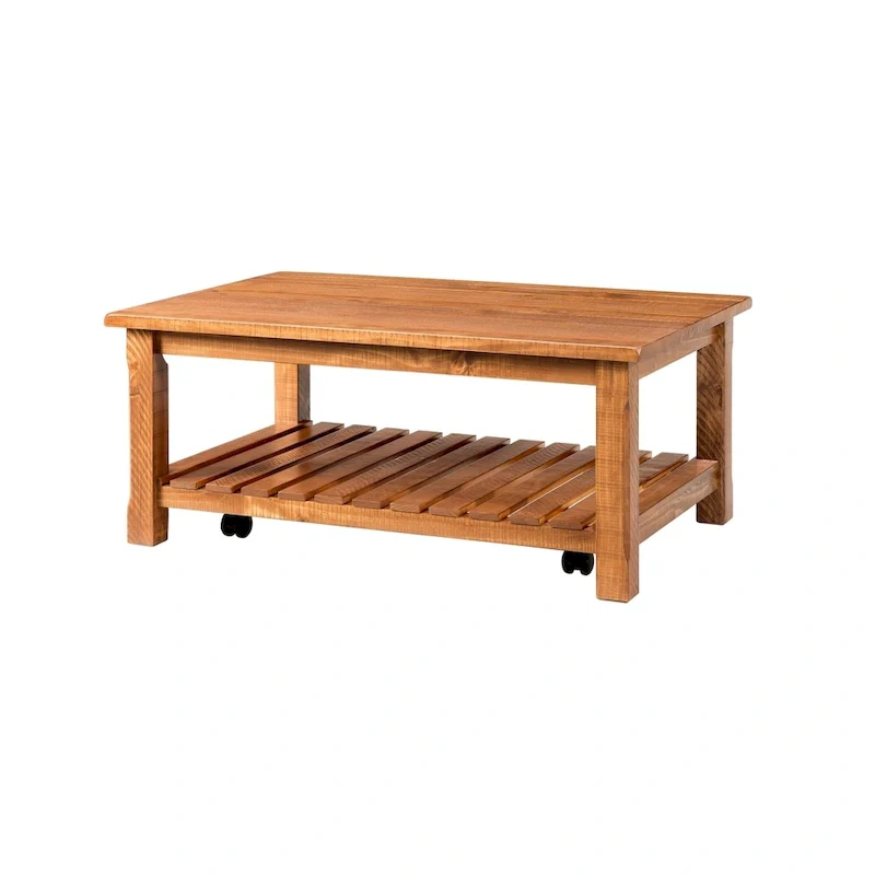 Farmhouse Coffee Table with Bottom Shelf, Grey/Espresso/White/Black/Honey, Pine Wood