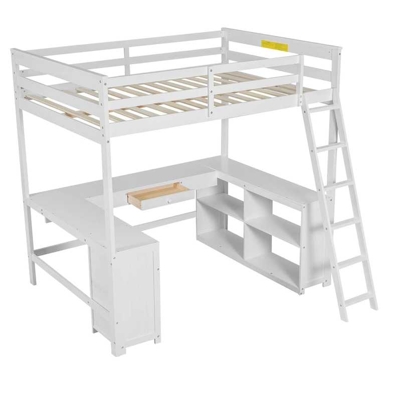 Full Size Loft Bed with U-shaped Desk