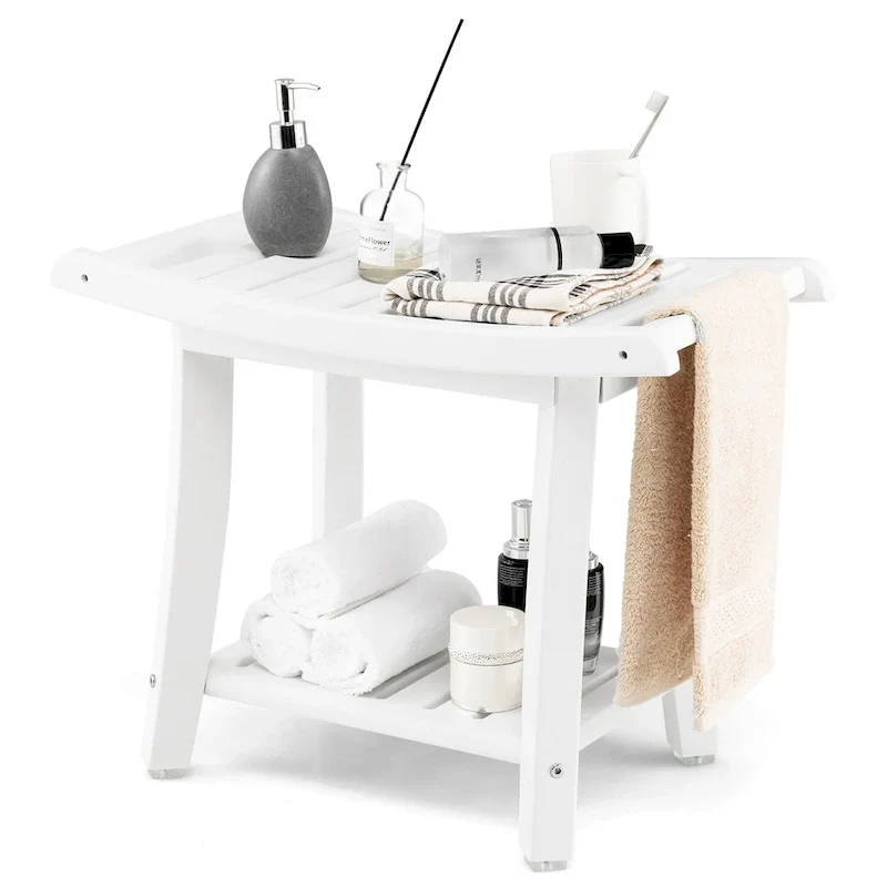 Gymax 2-tier Shower Bench Waterproof Spa Bath Shower Stool Heavy Duty