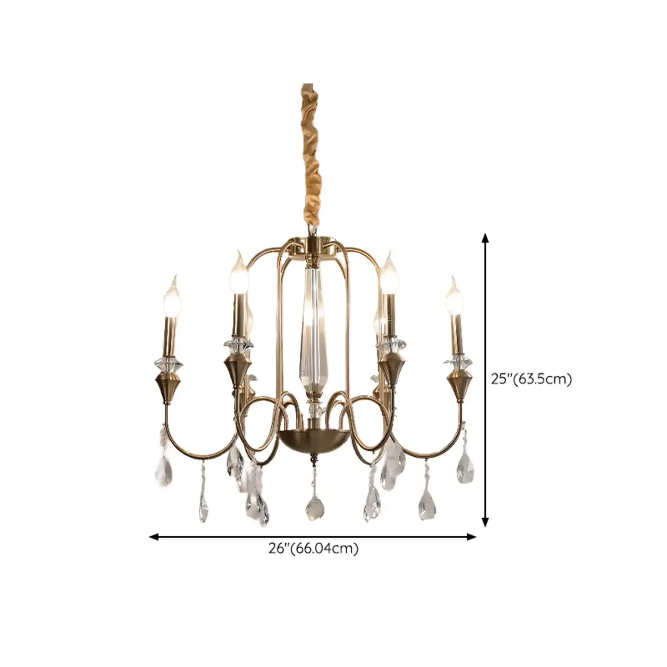 Mid-Century Modern Metallic Alloy Candle Chandelier with Crystal