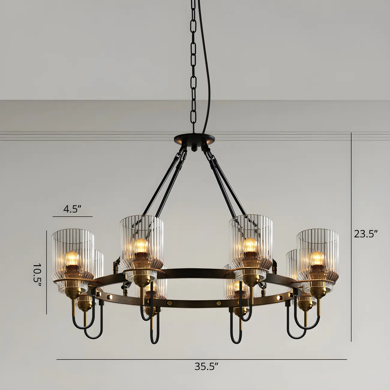 Modern Industrial Black Cylinder Glass Hoop Chandelier