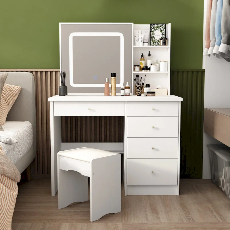 39.4 W Dresser Makeup Vanity Set with Stool and Mirror Room
