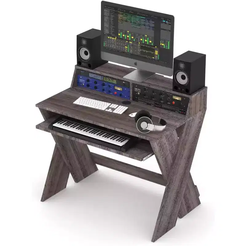 Professional Studio Workstation with Pull-out Keyboard Compartment (Walnut)