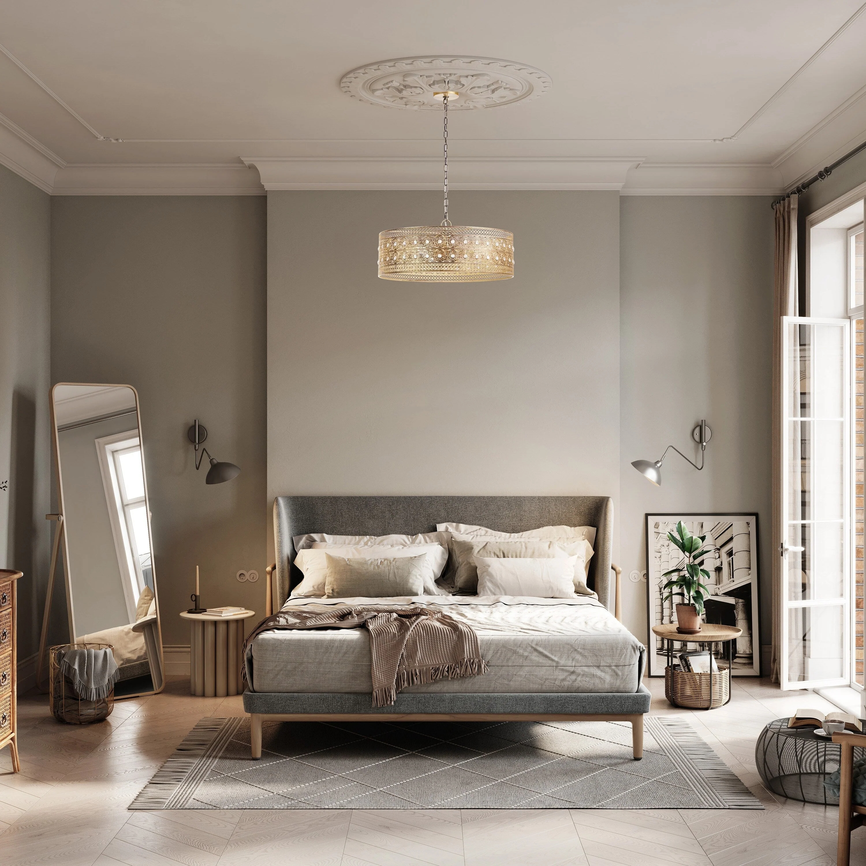 River of Goods Bryar Brass and Crystal 23.5W 3-Light Chandelier - 23.5 x 23.5 x 61.5