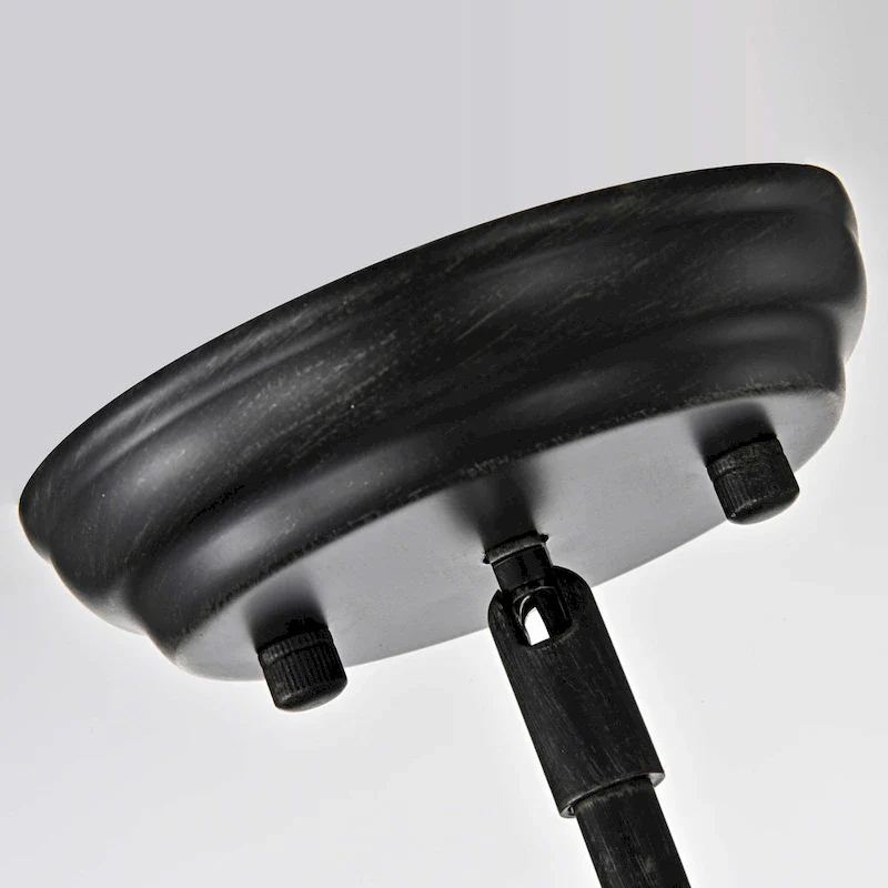 Alina 1 Light Antique Black Metal Natural Wood Fabric Shade Pendant Chandelier