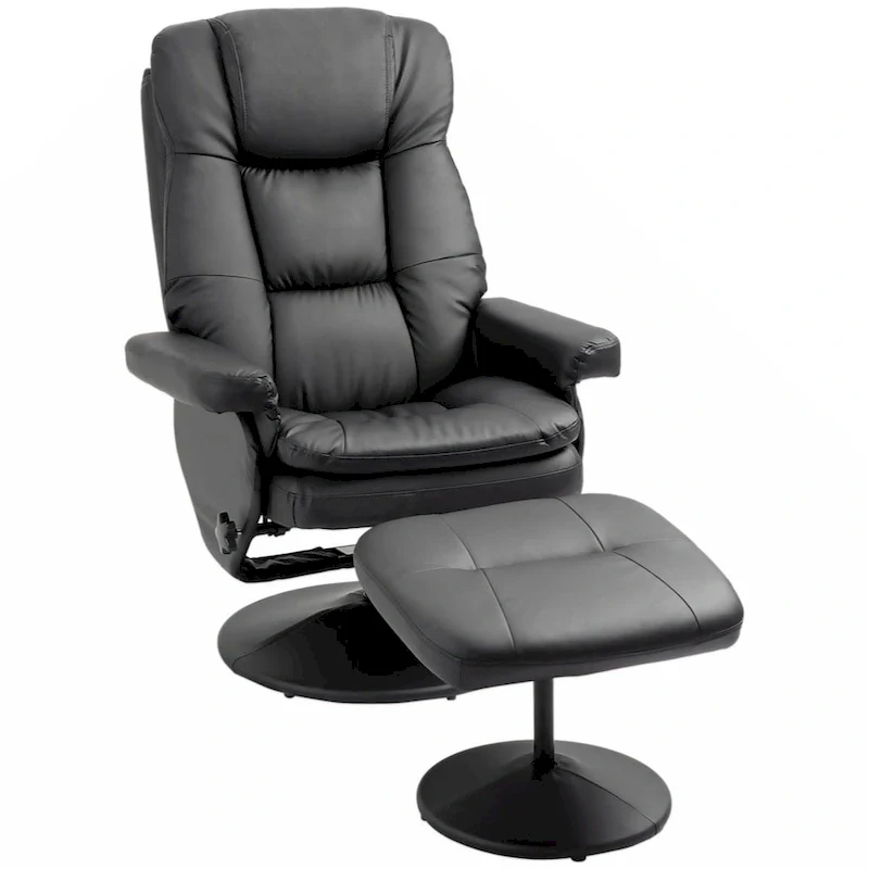 Swivel PU Leather Recliner Chair with Ottoman – Black, Single