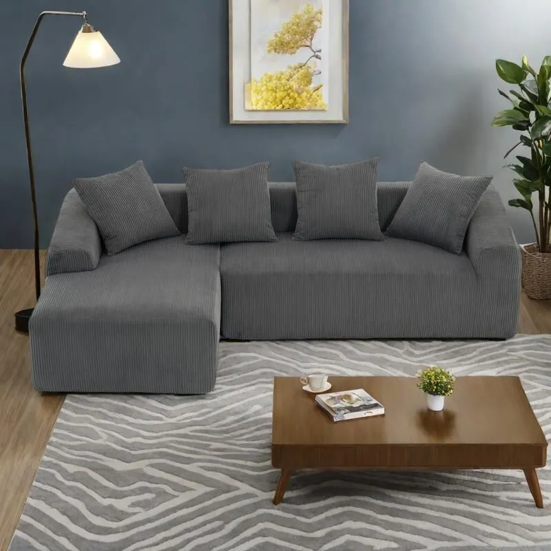 101.6 Corduroy L-Shaped Sectional Sofa with Chaise Lounge and 4 Pillows