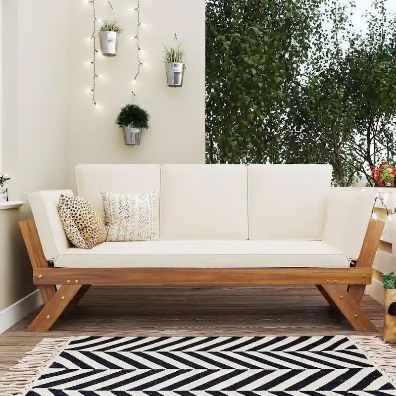 Patio Adjustable Patio Wooden Daybed Sofa