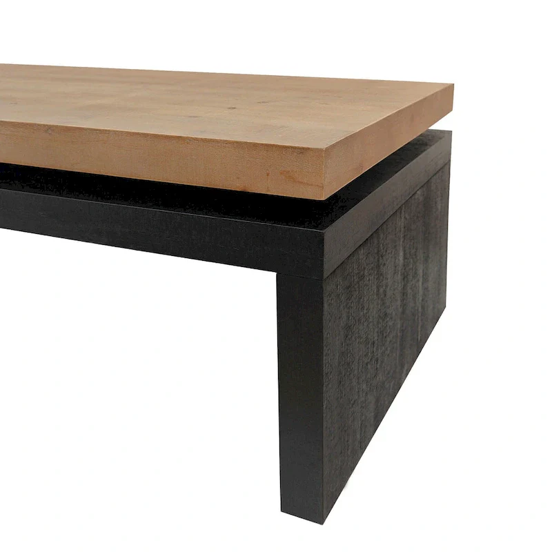 Black and Natural Wood Living Room Table Versatile Coffee Table 2-Tiered Wood Tabletop Table
