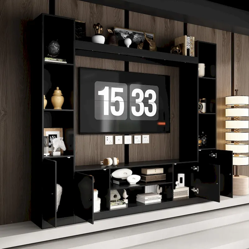 Entertainment Hub w/Fireplace Insert Compatibility Sleek Media Center