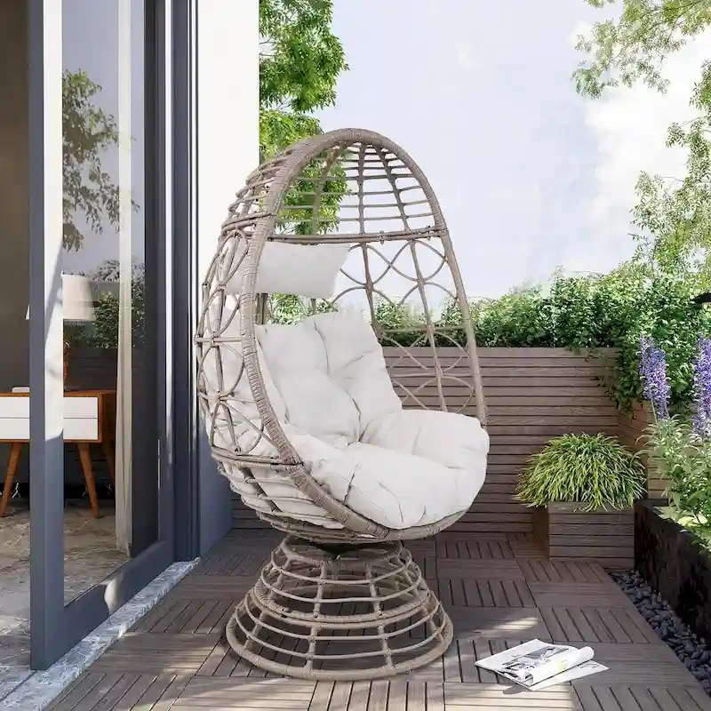 Wicker Egg Chair, Nest Basket Indoor/Outdoor Lounger for Patio