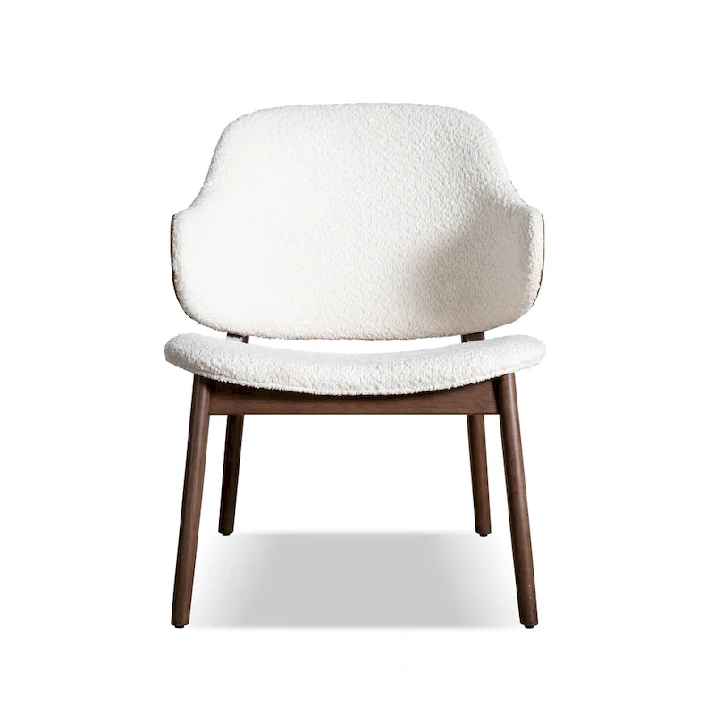 Mid-Century Modern Boucle Wingback Walnut Accent Chair