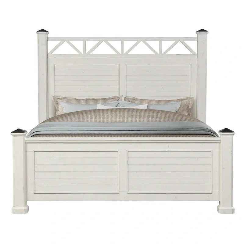 Antique White Finish Wood Panel Bed