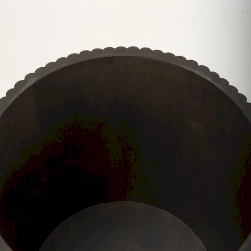 Terra Dark Brown Solid Wood Fluted Round Side Table