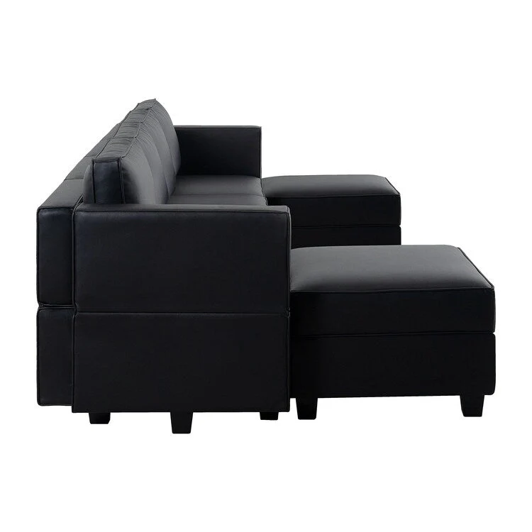 Modular U-Shaped 4 seater Air Leather Sofa with Adjustable armrest and Reversible Chaise