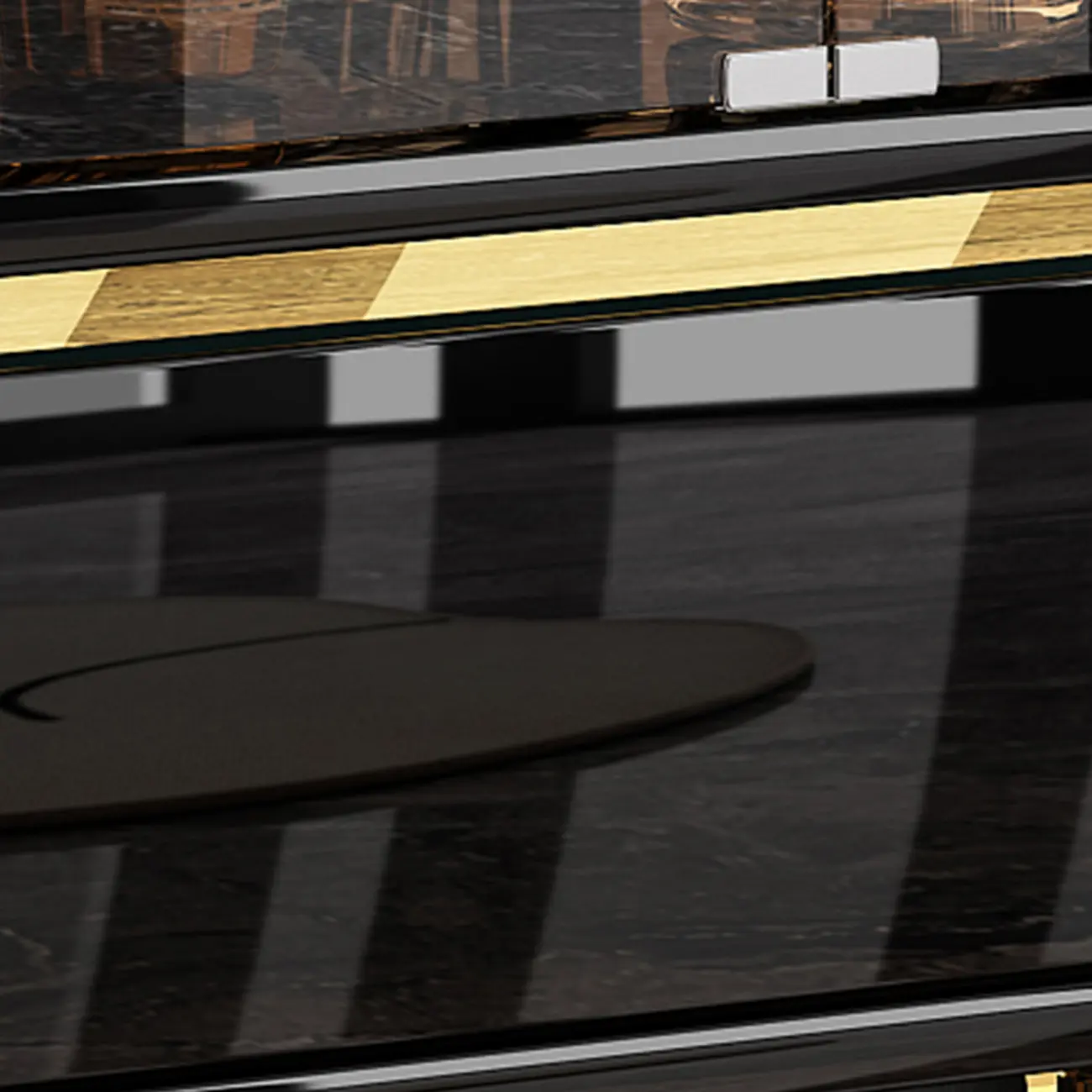 Elegant Black Clear Glass Display Cabinet with Drawers