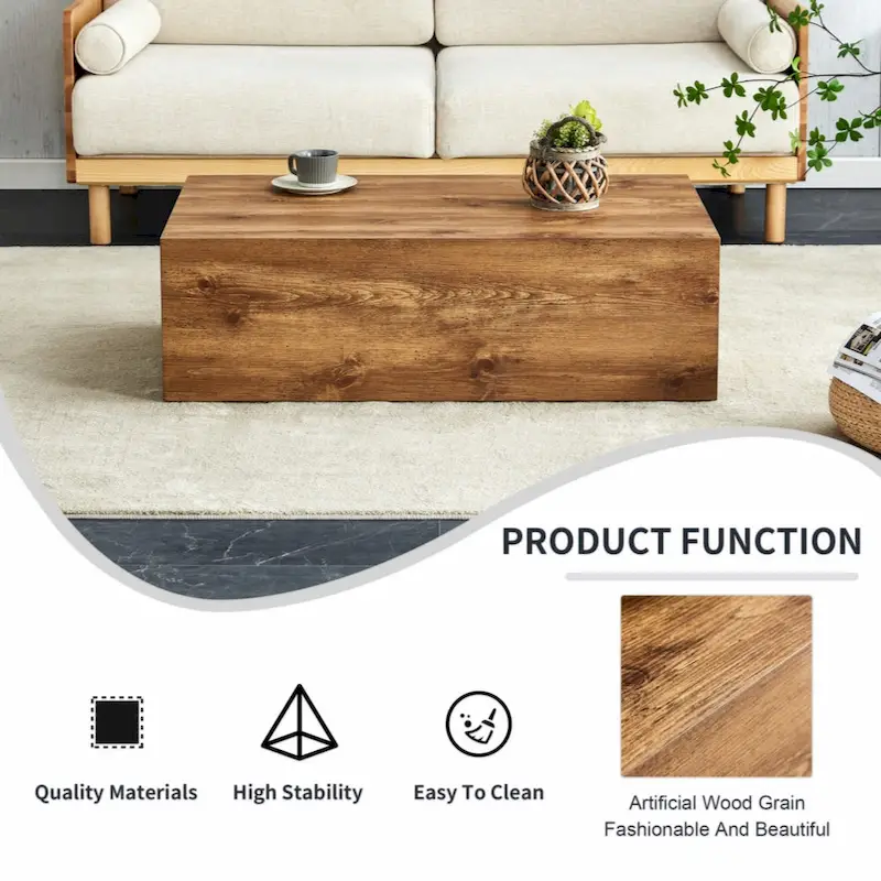 Modern Coffee Table, MDF with Wood Grain & Marble-Inspired Pattern, Easy Assembly, 10-15 Min
