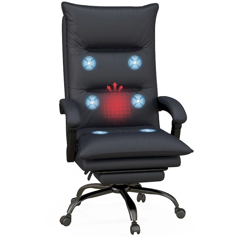 High Back Massage Office Chair with 6 Vibration Points, Heated Reclining Microfiber Computer Chair with Footrest