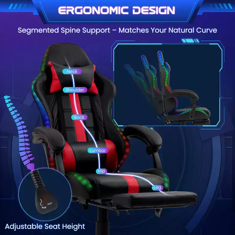 EROMMY Gaming Chair With Massager & Footrest
