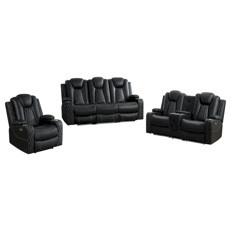 Deluxe Theater-Style Reclining Sofa Set with Power Recline, LED Lights, Wireless Charging and bluetooth Speaker