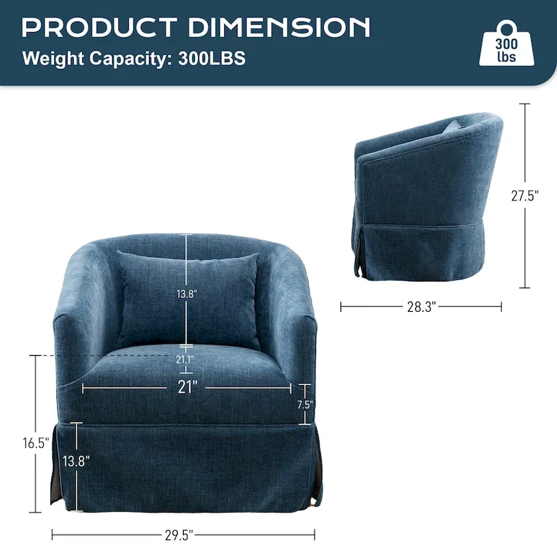 Ouyessir Upholstered Swivel Barrel Chair 360 Degree Accent Chair Fabric Armchair