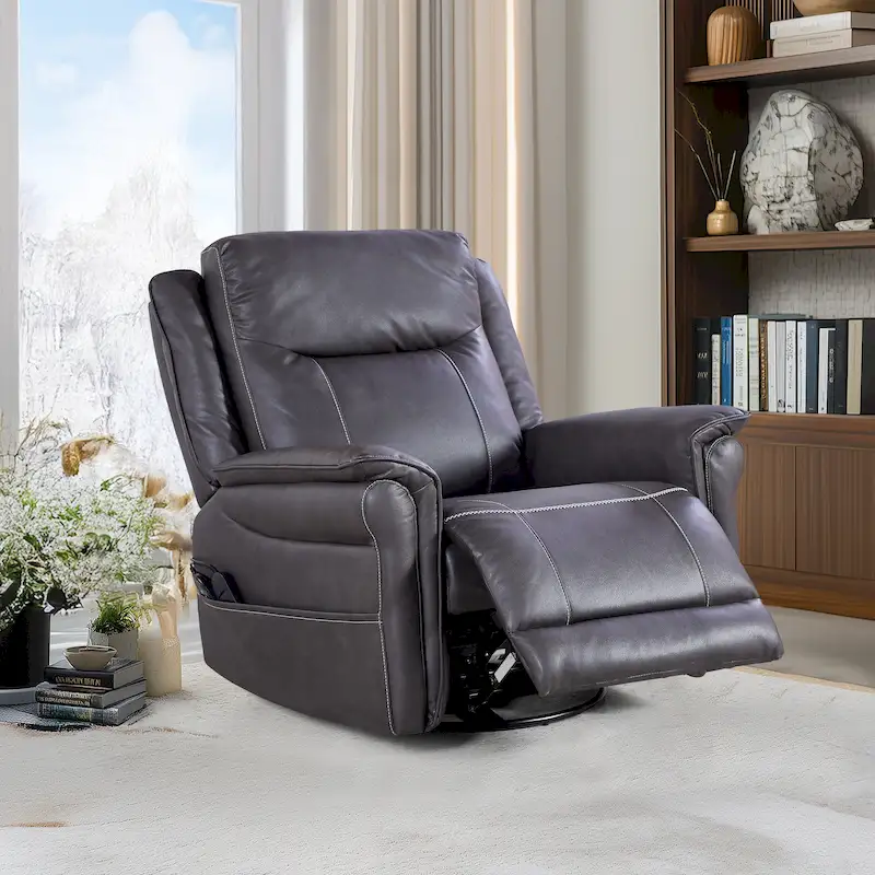 GDFStudio - Harrison Soft Power Swivel Rocker Recliner with Heating & Massage, Pillow Top Arms, for Living Spaces
