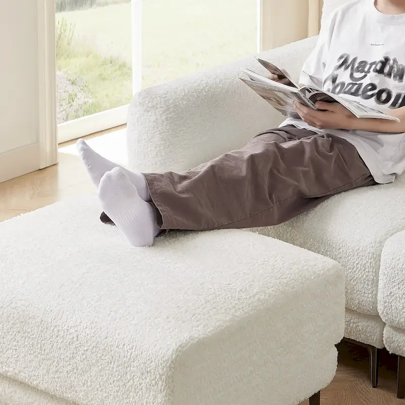 Convertible Sectional Sofa Couch, 3 Seat L-Shaped Sofa with Lamb Fabric, Movable Ottoman