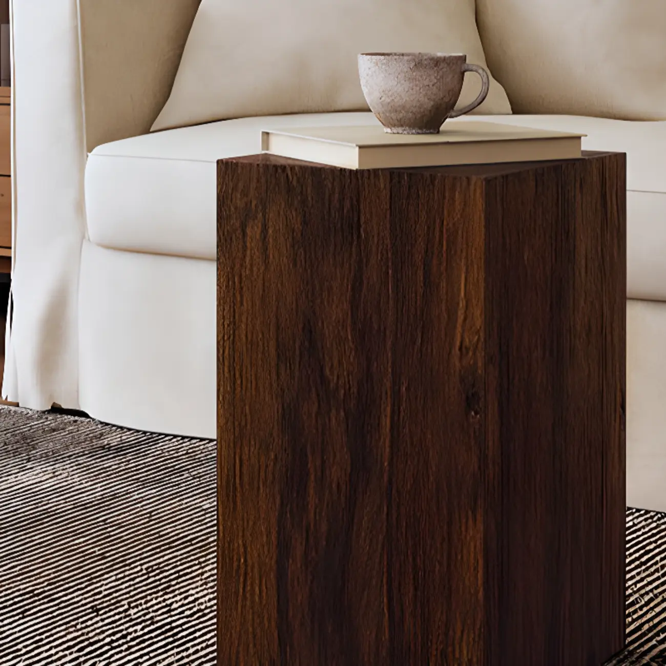 Pillar Rustic Pine Wood Square Accent Side Table