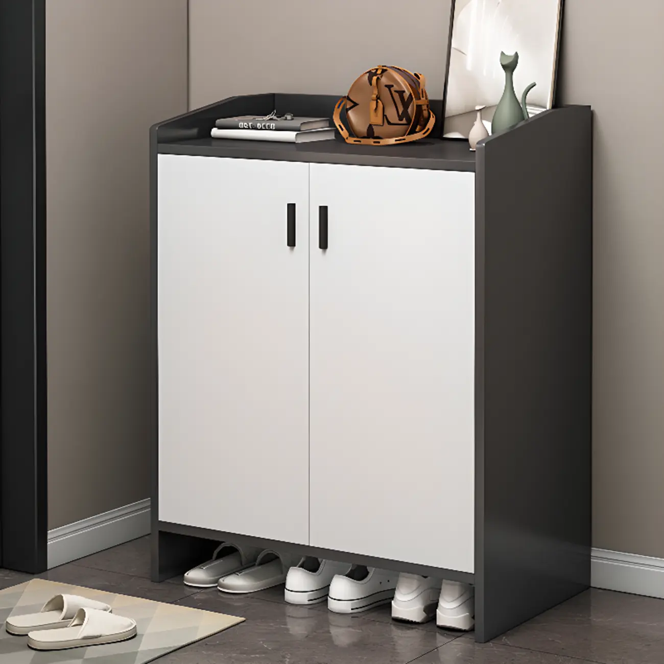 Large Wood Shoe Storage Grey for Entryway