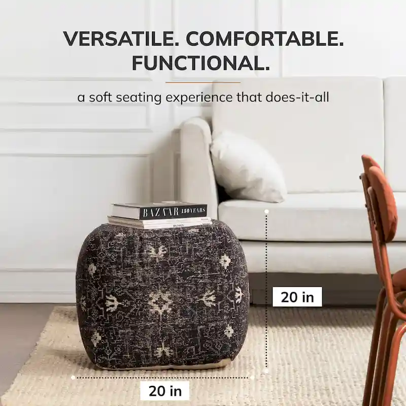 20x20x20 Square Black & White Handmade Pouf Ottoman Footrest