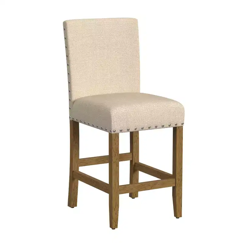 24 Upholstered Counter Height Barstool with Nailheads - HomePop