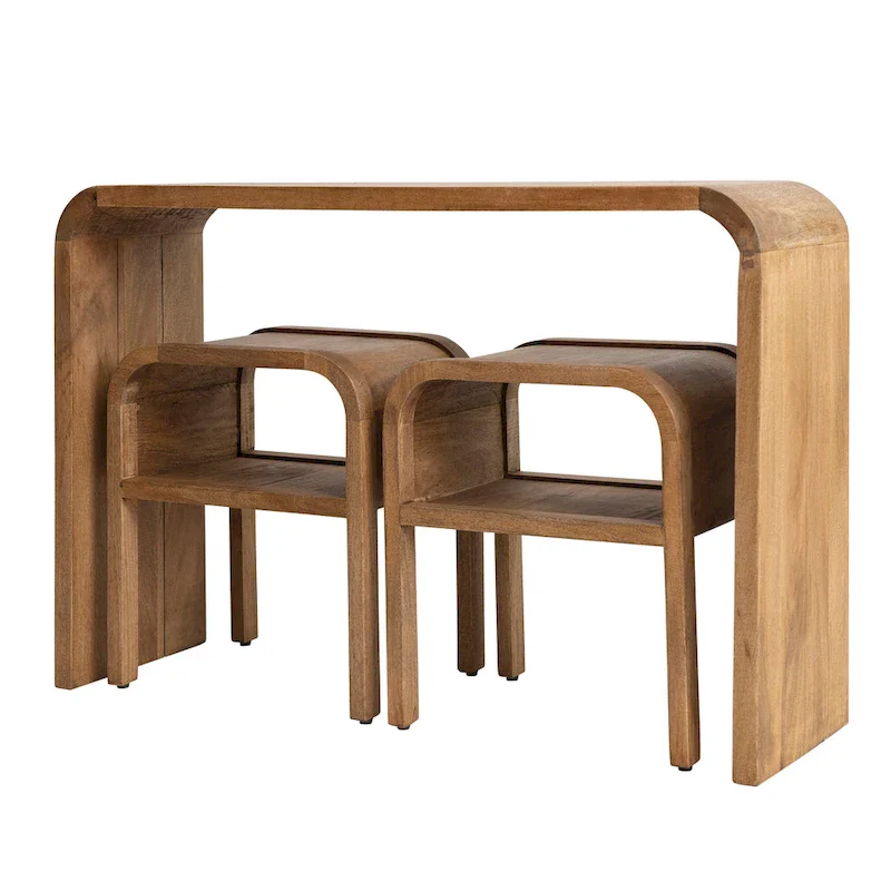 Wood Waterfall Edge Table and 2 Nesting Side Tables - 45.0L x 14.0W x 30.0H