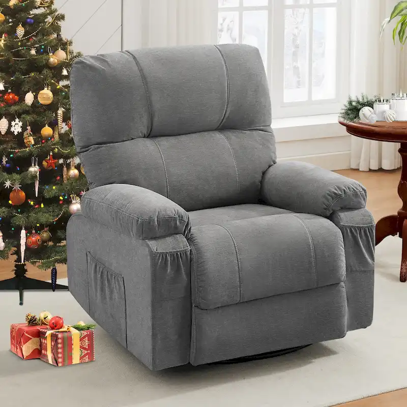 360 Linen Swivel Rocker Recliner with Side Pockets